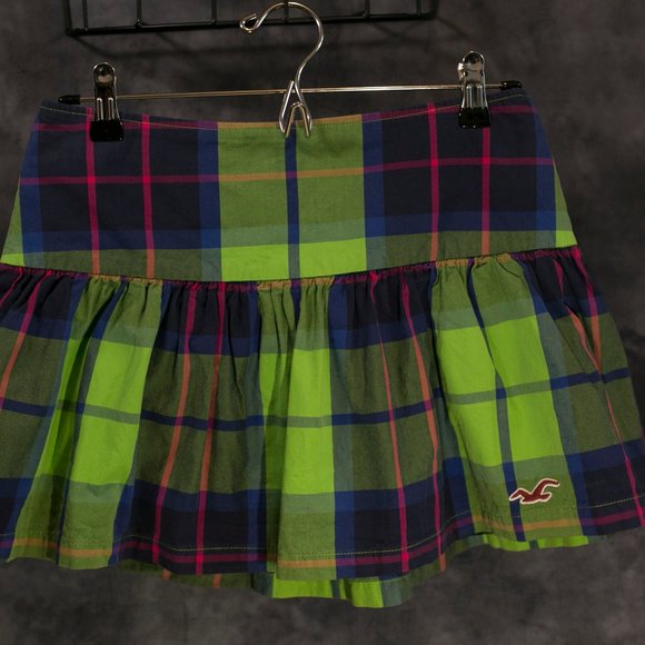 HOLLISTER MINI SKIRT SZ 1 Green Blue Red Dropped Waist, 100% cotton - Picture 3 of 9